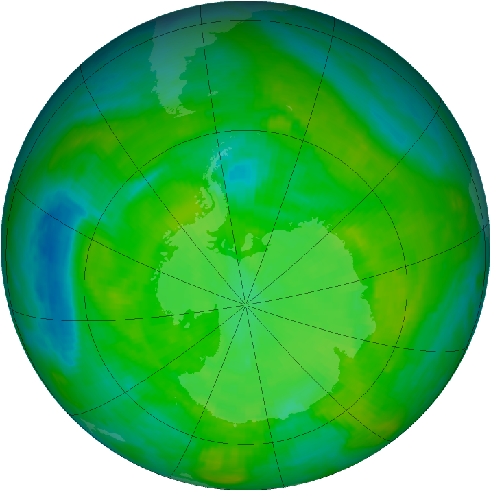 Antarctic ozone map for 19 December 1989